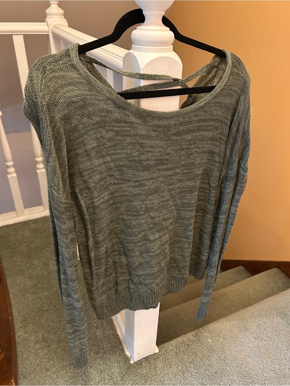 SO Olive Green Knit Sweater with Back Strap Detail
